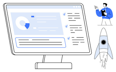 digital project dashboard with rocket launch vector image