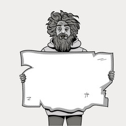 Homeless man with paper sign pop art style vector