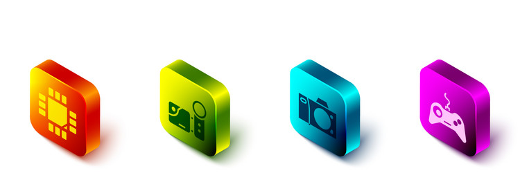 set isometric processor with microcircuits cpu vector image
