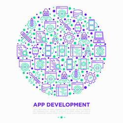 App development concept in circle with line icons vector