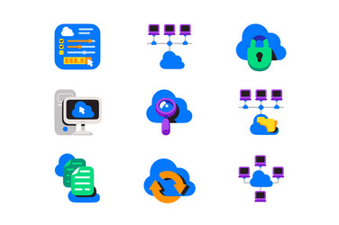 cloud network server icon set computer technology vector