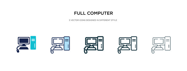 Full computer icon in different style two vector