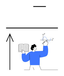 man studying math concepts drawing graph vector image