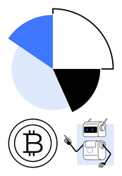 abstract pie chart with bitcoin symbol and chatbot vector image