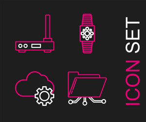 set line folder and lock cloud technology data vector image