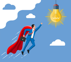 Super businessman flying to idea light bulb vector