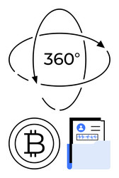 360 view concept with bitcoin and document folder vector image