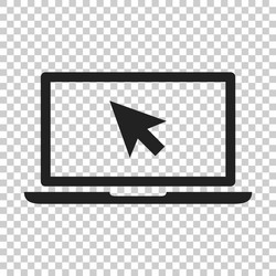 laptop notebook with mouse cursor icon in flat vector