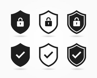 set of security shield with check mark and padlock vector image
