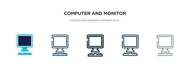 computer and monitor icon in different style two vector image