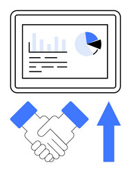 tablet with data chart handshake and upward vector image