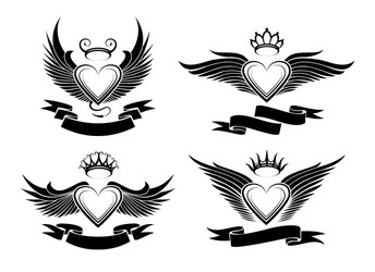 Tribal Winged Hearts Vector Image