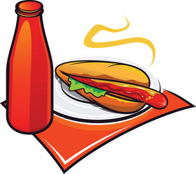 Appetizing hotdog with ketchup vector