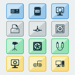 Computer icons set with gamepad cpu fan paper vector