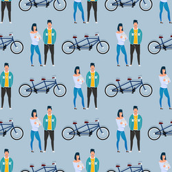 coworkers and tandem bicycle seamless pattern vector