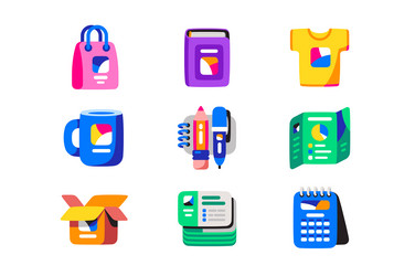 printing on various types of surfaces icon set vector image