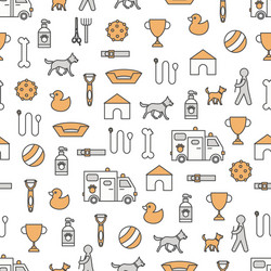 Thin line art dog training seamless pattern vector