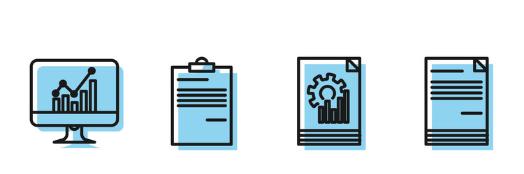 set line document with graph chart computer vector image