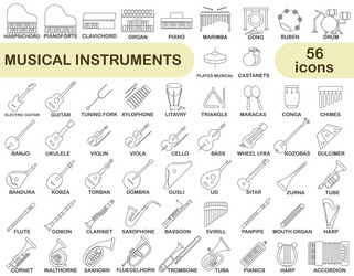 simple set of musical instruments in thin line vector