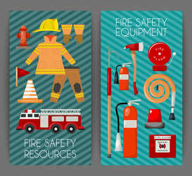 Set of designed firefighter elements coloured fire