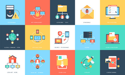 Flat icons set of internet technology and security vector