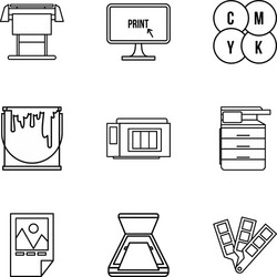 Printing icons set outline style vector