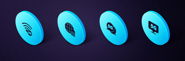 set isometric location 5g network globe sim card vector image