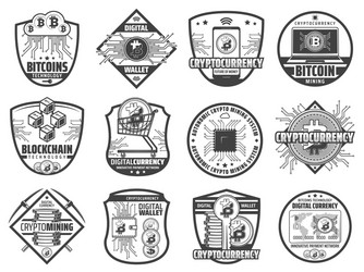 Cryptocurrency Mining & Blockchain Badges vector image