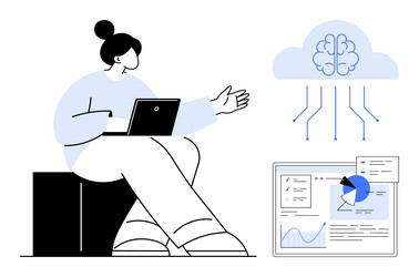 person with laptop discussing cloud-based ai vector image
