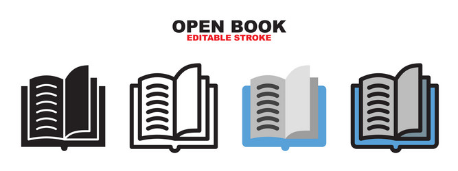 Open book icon set with different styles editable vector