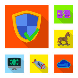isolated object of virus and secure logo set vector image