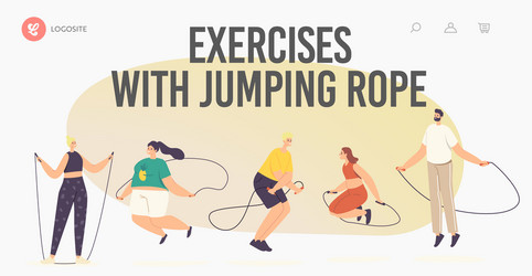 Characters exercising with jump rope landing page vector