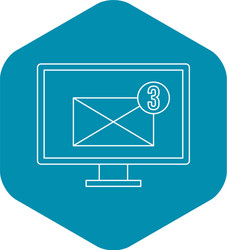 Computer monitor with envelope icon outline style vector