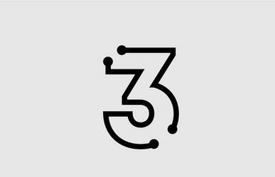 3 number black and white logo design with line Vector Image