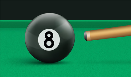 Billiard eight ball and cue on green cloth table vector