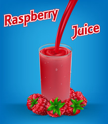 raspberry juice ad with splash isolated on blue vector image