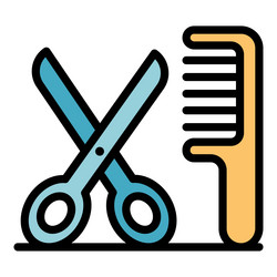 scissors and comb icon color outline vector image