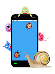 Slow smartphone with virus and bug vector