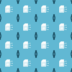 set smartwatch and sim card on seamless pattern vector image