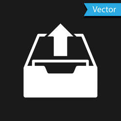 white upload inbox icon isolated on black vector image