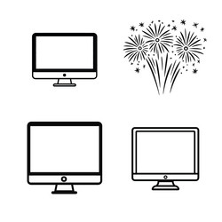 desktop computers line icons with fireworks vector image