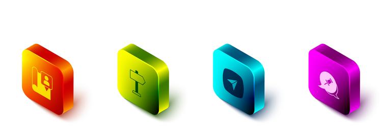 set isometric folded map with location marker vector image