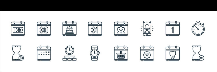 calendar and date line icons linear set quality vector image