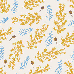 Seamless pattern with fir branch and pine cone vector