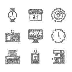 set monitor with text work identification badge vector image