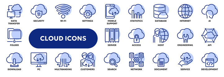 set of line icons related to cloud computing vector image