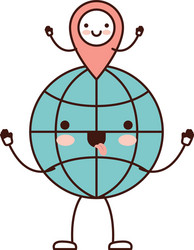 animated kawaii world globe and map pointer vector image