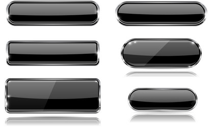 Black glass buttons with metal frame set of 3d vector