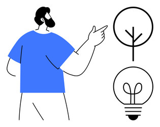 man gesturing towards abstract tree and light bulb vector image