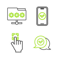 set line check mark in speech bubble fingerprint vector image